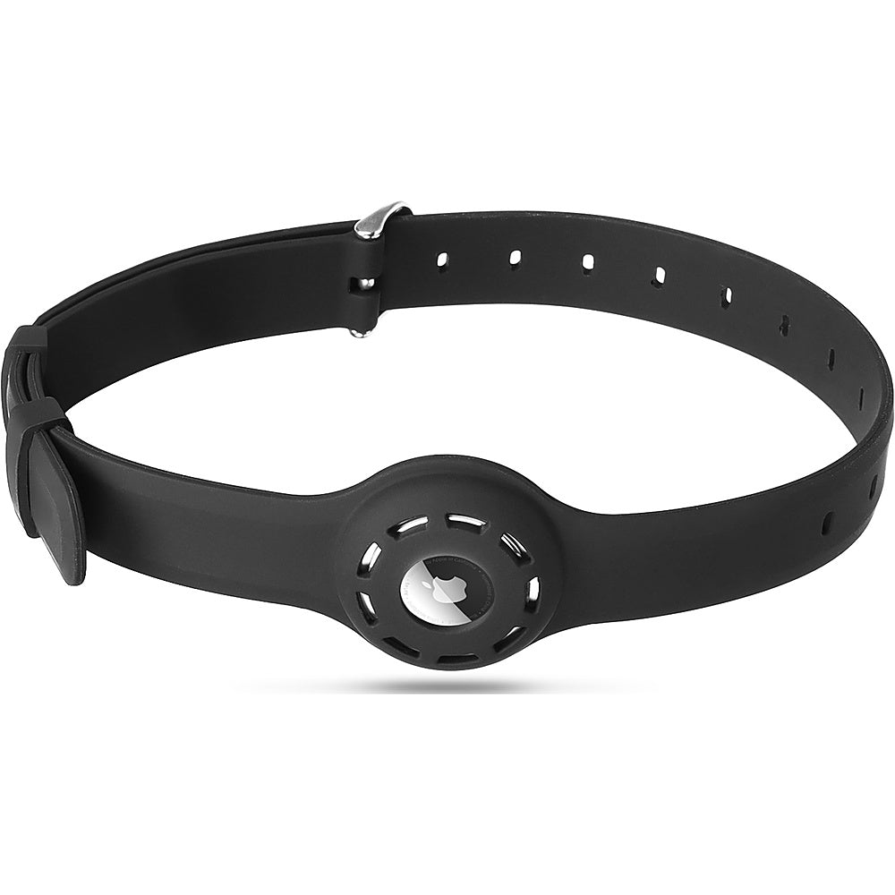 Adjustable AirTag Dog Collar – Black Silicone