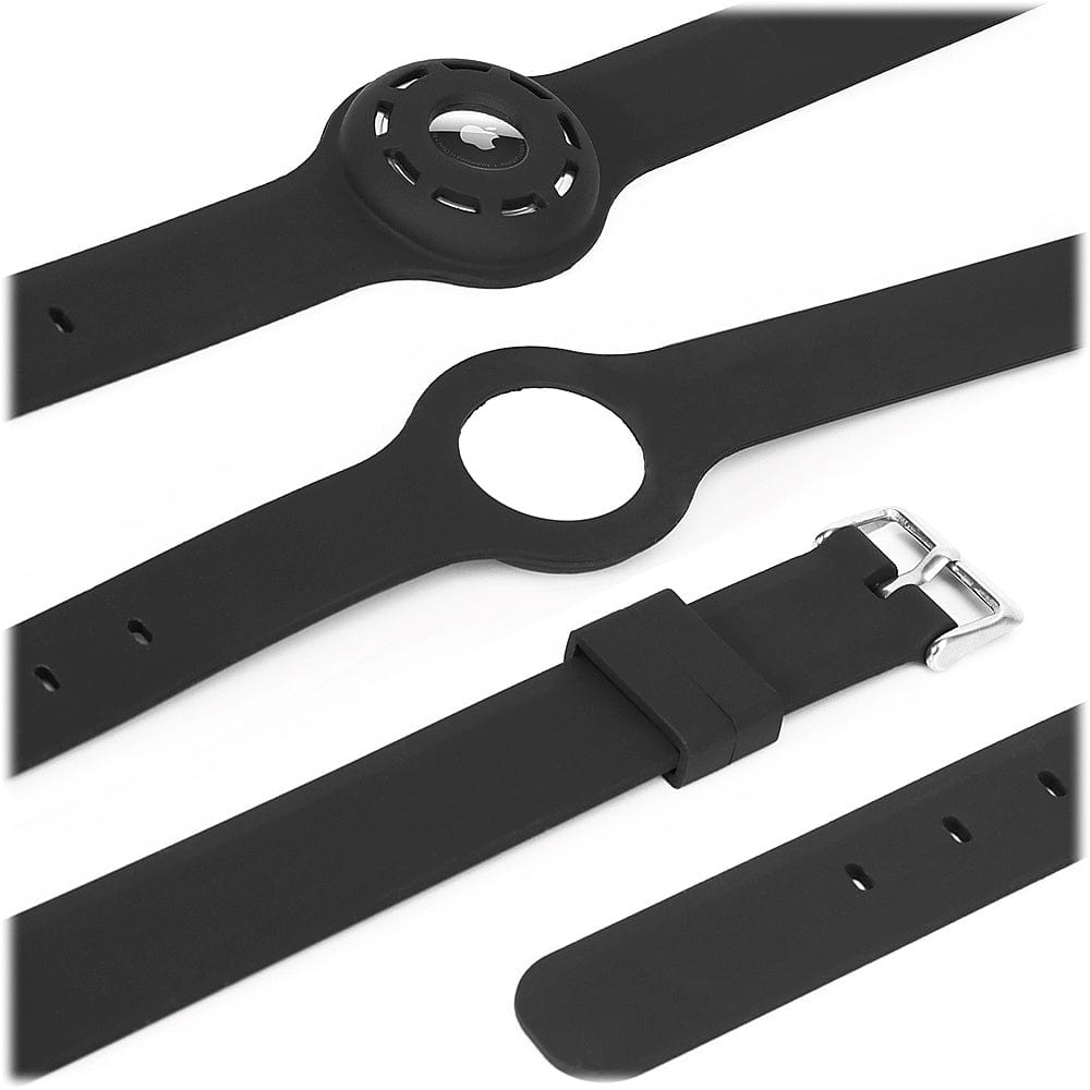 Adjustable AirTag Dog Collar – Black Silicone