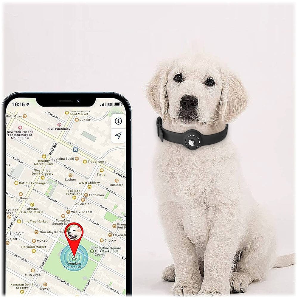 Adjustable AirTag Dog Collar – Black Silicone