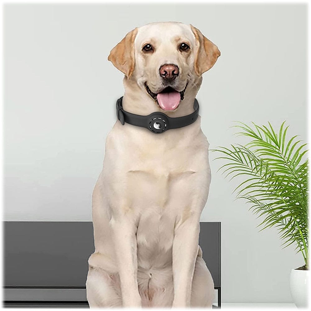 Adjustable AirTag Dog Collar – Black Silicone