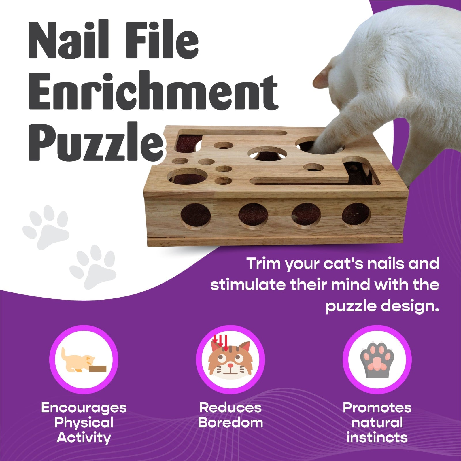 The Original Cat Nail File Enrichment Box – Scratcher & Puzzle for Cats