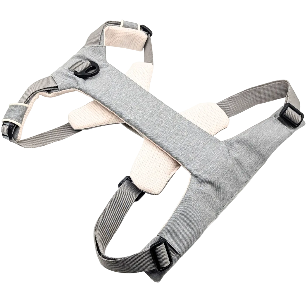 Gray and beige baby carrier on a white background