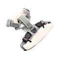 Gray and beige baby carrier with straps on a white background