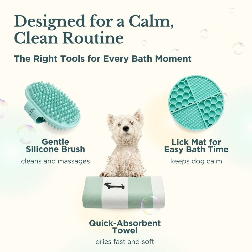 Dog Bath Kit – Grooming Set with Brush, Towel & Lick Mat