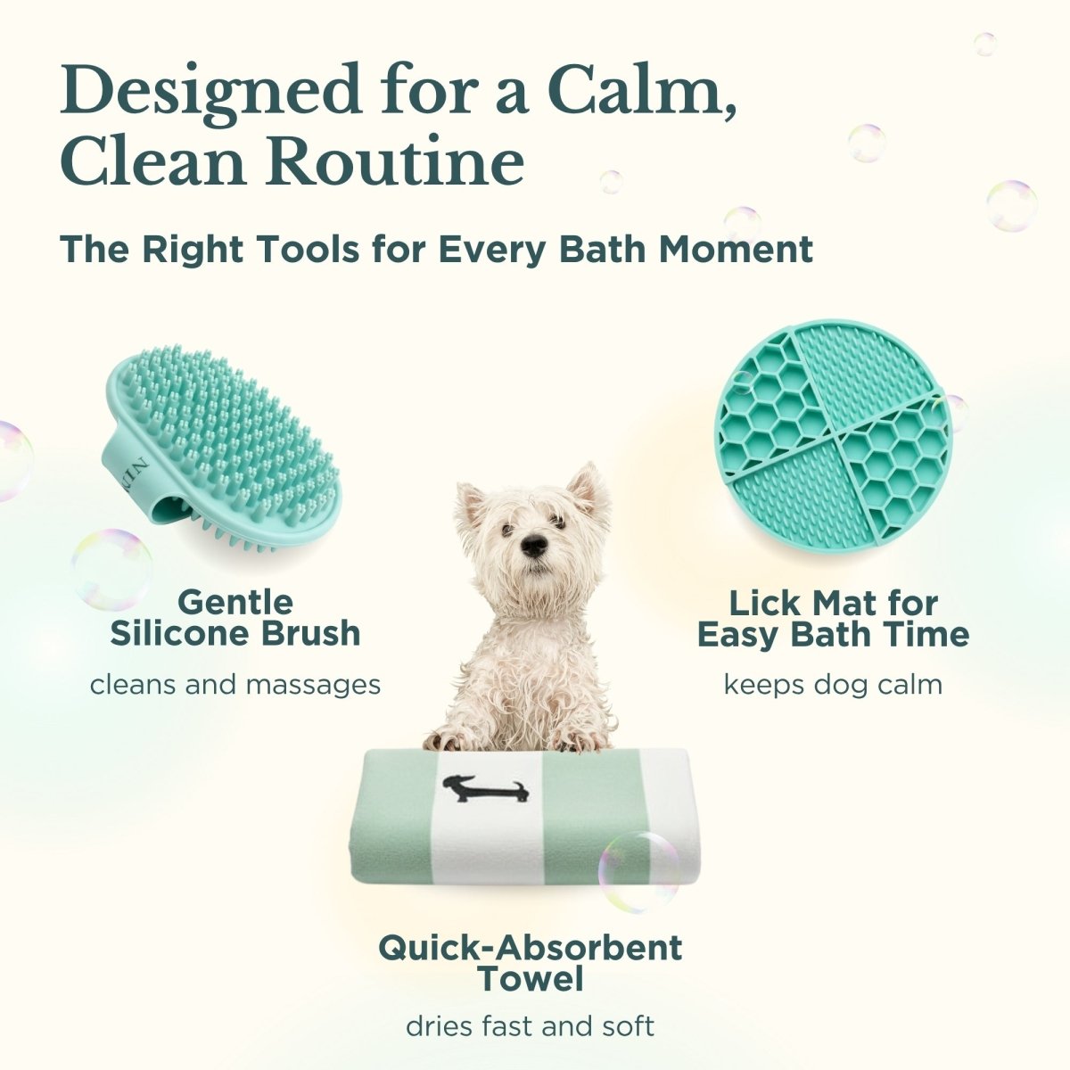 Dog Bath Kit – Grooming Set with Brush, Towel & Lick Mat