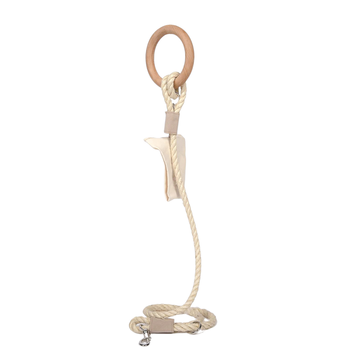 Wooden ring with a rope on a white background