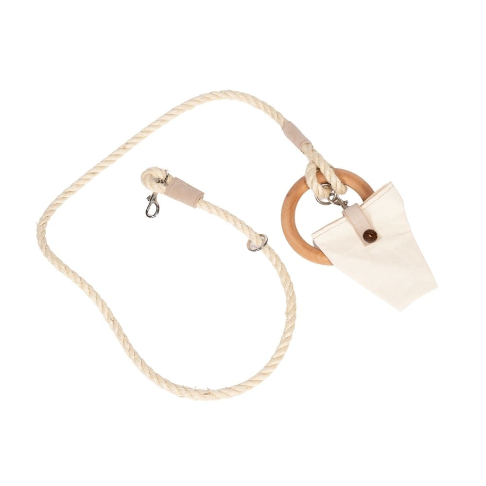 Jute Dog Leash with Wood Handle & Storage Bag