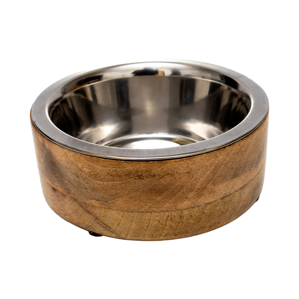 Stainless Steel Dog Bowl with Mango Wood Holder