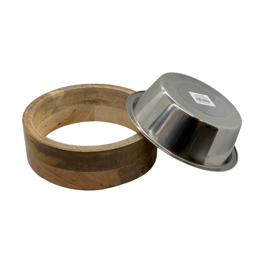 Stainless Steel Dog Bowl with Mango Wood Holder