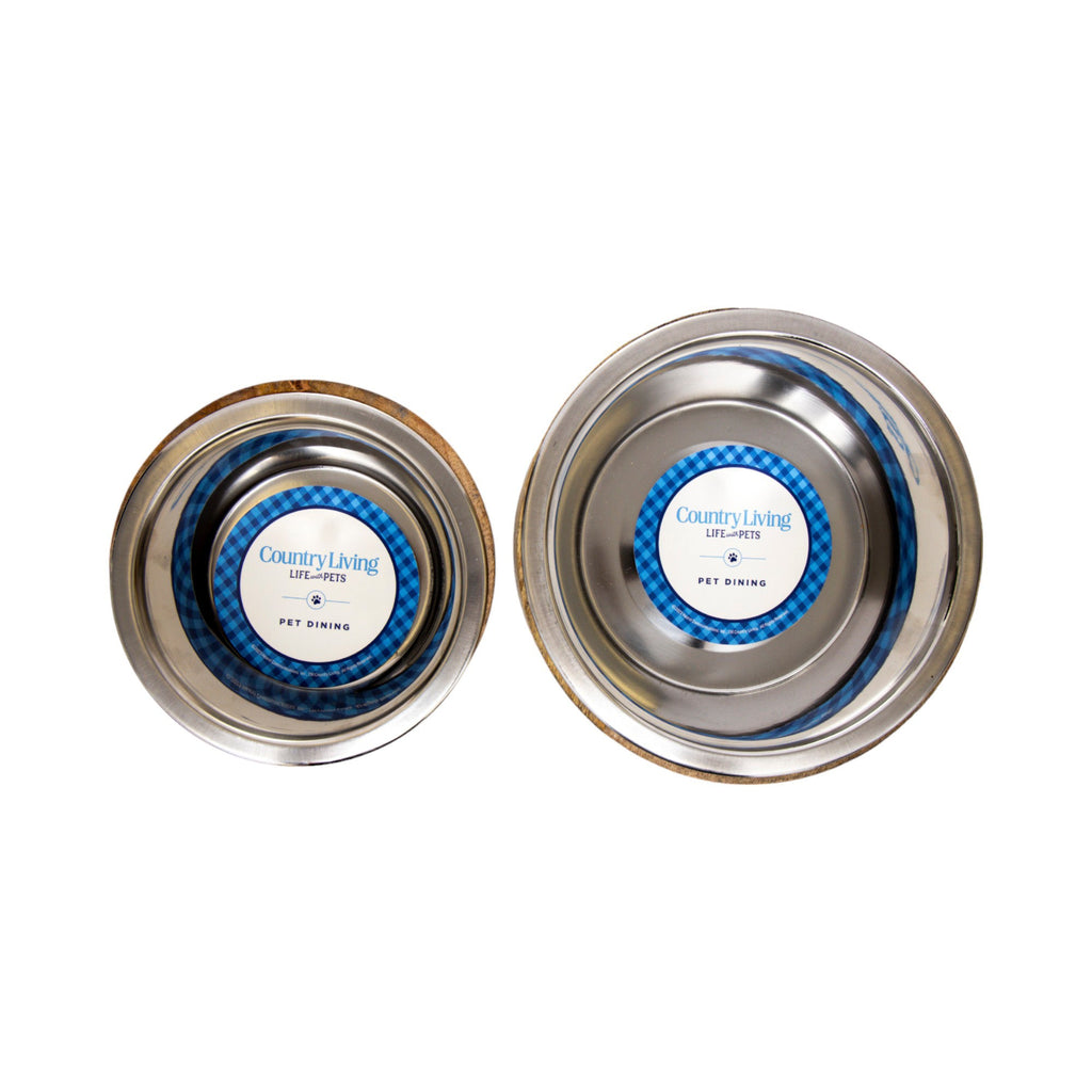 Stainless Steel Dog Bowl with Mango Wood Holder