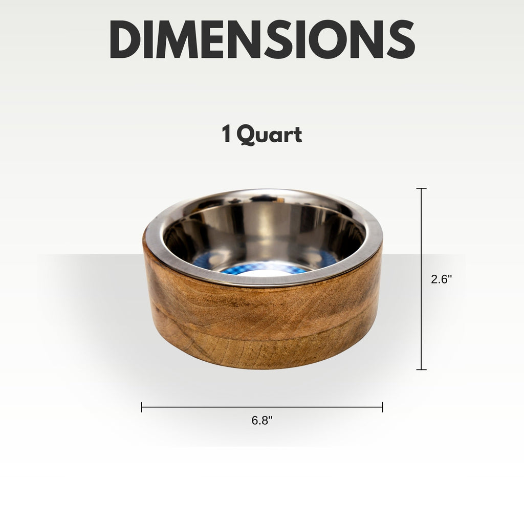 Stainless Steel Dog Bowl with Mango Wood Holder